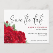 Reiche Rote Rosen, die das Datum hochhalten Postkarte (Vorderseite)