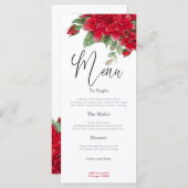 Reiche Rote Rosen Stilvolle Script Hochzeit Menükarte (Vorne/Hinten)