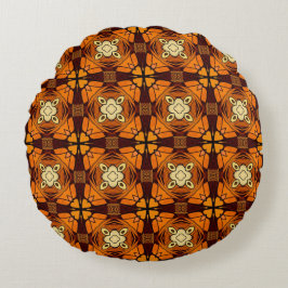 Reiche Terracotta-braune, orange-braune Muster Rundes Kissen