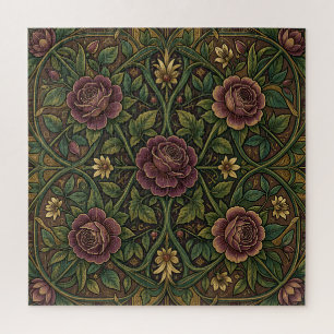 Reiche violette Rose im Stil von William Morris, f Puzzle