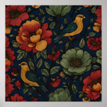 Reicher Indigo-Folk-Flora-Tapetenmuster