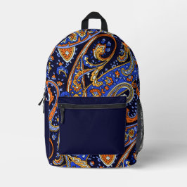 Reicher Indigo- und Bernstein-Ornament-Muster-Tage Bedruckter Rucksack