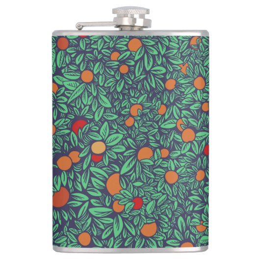 Reicher Orchard: Vintages Baummuster. Flachmann (Vorderseite)