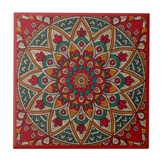 Reicher, roter Mandala. Fliese (Vorderseite)