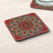 Reicher, roter Mandala. Getränkeuntersetzer (Linke Seite)