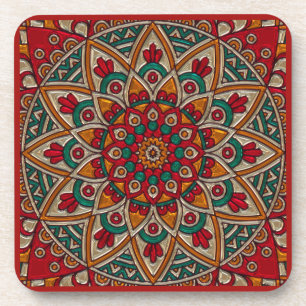 Reicher, roter Mandala. Getränkeuntersetzer