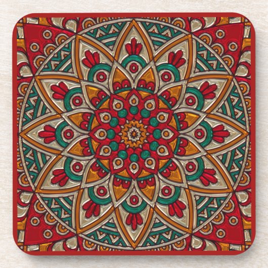 Reicher, roter Mandala. Getränkeuntersetzer (Vorderseite)