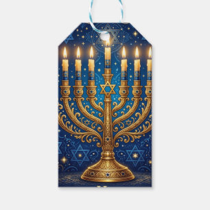 Reiches Blau und Gold - Verzierte Chanukka Geschenkanhänger