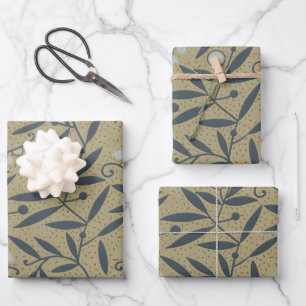 Reiches Blumenmuster mit dunkelblauen Ranken  Geschenkpapier Set