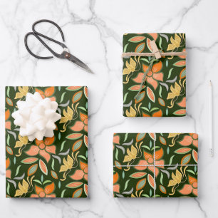Reiches Blumenmuster: Pfirsichblüten und grüne Blä Geschenkpapier Set