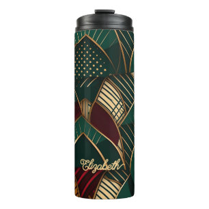 Reiches Burgund Teal Grün Gold Afrikanisch Ethnisc Thermosbecher