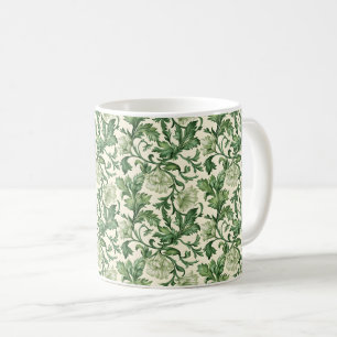 Reiches dunkelgrünes Akanthus-Blattmuster Kaffeetasse