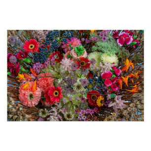 Reiches herbstliches Blumenbouquet mit Gerbera und Poster