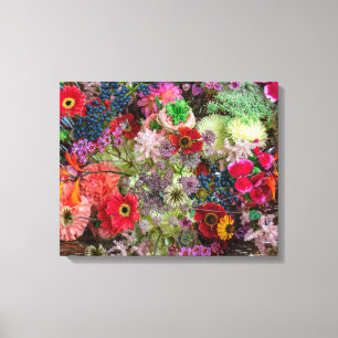 Reiches herbstliches Blumenbouquet mit Gerberas un Leinwanddruck