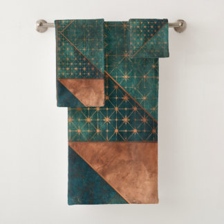 Reiches Kupfer Metallisches goldenes geometrisches Badhandtuch Set