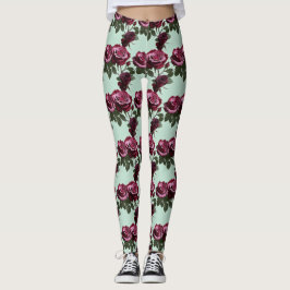 Reiches Lila und tiefrote Rosen auf einem mintgrün Leggings
