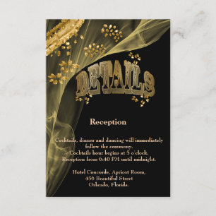 Reiches Schwarz-Gold-Glitter & Gold-Schleier-Hochz Begleitkarte
