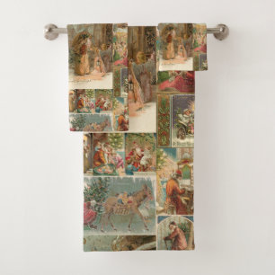 Reichhaltige Vintage-Vater-Christmas-Collage Badhandtuch Set