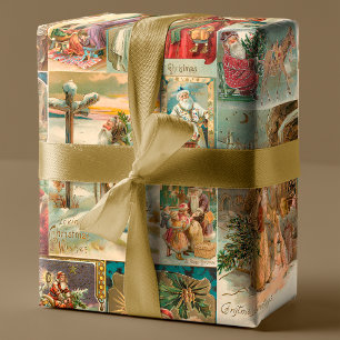 Reichhaltige Vintage-Vater-Christmas-Collage Geschenkpapier