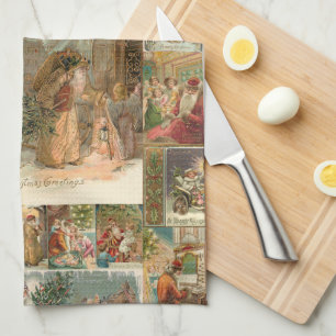 Reichhaltige Vintage-Vater-Christmas-Collage Geschirrtuch