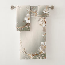 Reichhaltiges Weißes Blumen Handtuch-Set
