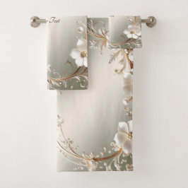 Reichhaltiges Weißes Blumen Handtuch-Set Badhandtuch Set