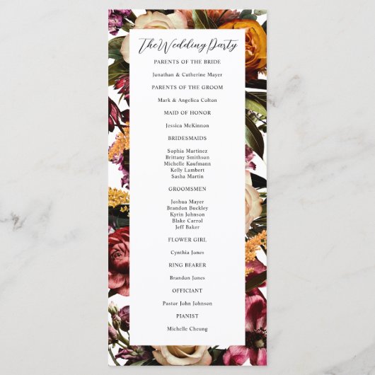 Reichhaltigkeit der Frühlingsblütenhochzeit Programm (Rückseite)