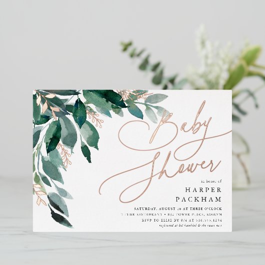 reichlich Foliage | Neutrale Babydusche Folieneinladung (Stehend vorne)