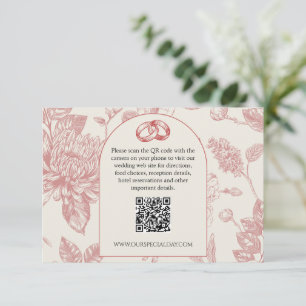 Reichrote französische Floral-Toile-Blumen-QR-Code Begleitkarte