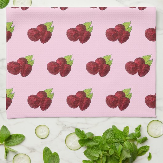Reif Himbeere Rote Himbeeren Berry Frucht Druck Geschirrtuch (Gefaltet)