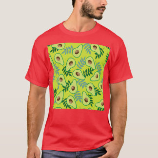 Reife Avocado und Blätter auf einem hellgrünen T-Shirt