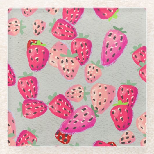 Reife Erdbeeren Handgezeichnete Textur Glasuntersetzer (Vorderseite)
