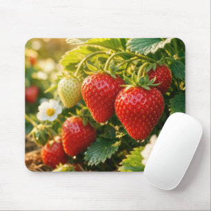 Reife Erdbeeren hängen an einer Pflanze Mousepad