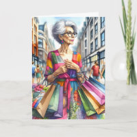 Reife Frau mit Einkaufstaschen Geburtstag