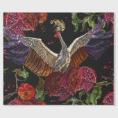 Reife Granatapfelfrüchte, Kranvögel und wild Geschenkpapier (Flach)