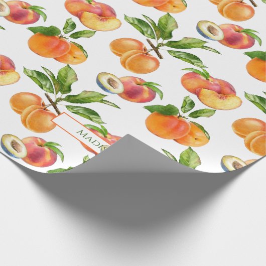 Reife Pfirsiche, Aprikosen und Pflaumen Fruchtmust Geschenkpapier (Ecke)