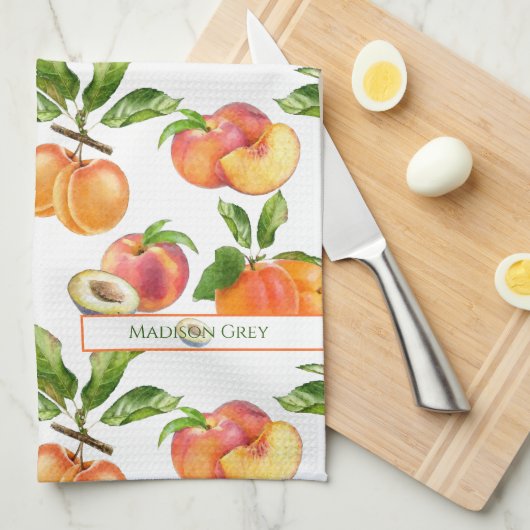 Reife Pfirsiche, Aprikosen und Pflaumen Fruchtmust Geschirrtuch (Viertel Falte)