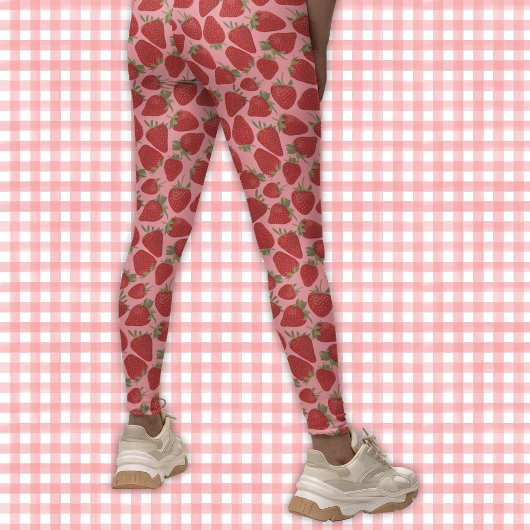 Reife Rote Erdbeeren auf rosa Gemustert Leggings