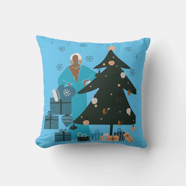 Reife schwarze Frau Weihnachten Kissen (Vorderseite)