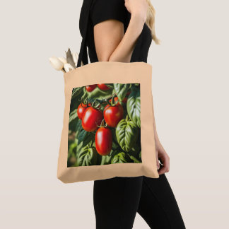 Reife Tomaten und Blätter Tasche