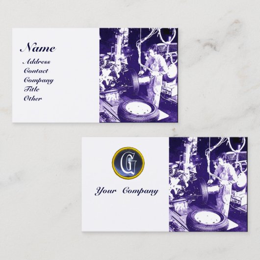 REIFEN , AUTOMOBIL, Kfz-Reparaturgarage, Monogramm Visitenkarte (Vorne/Hinten)