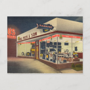Reifenhandlung für Oldtimer Postkarte