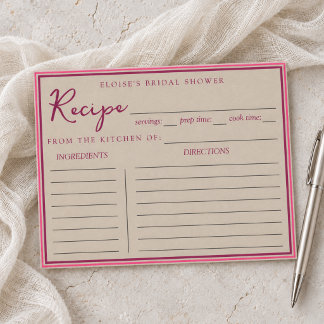 Reifes Magenta-Rosa Hochzeitsdusche-Rezeptkarte