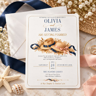Reifes Paar - Lockere Sommerhochzeit Navy Gold Hüt Einladung