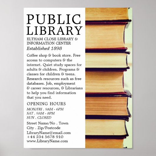 Reihe alter Bücher, Bibliothekswerbung Poster (Vorne)