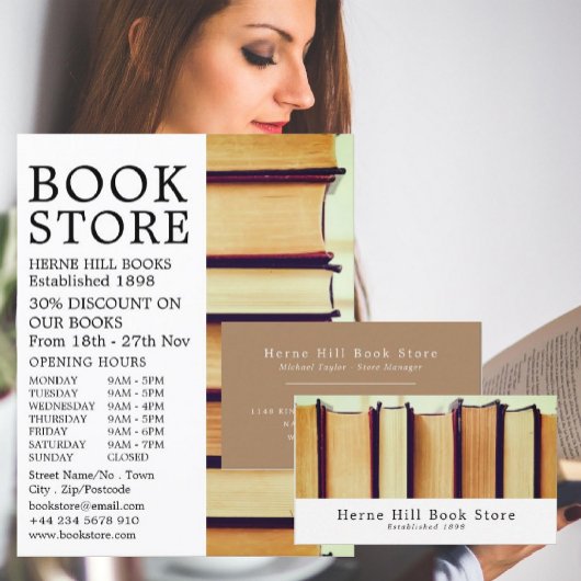 Reihe alter Bücher, Buchladungen Flyer