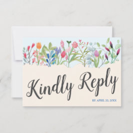 Reihe der Aquarellfarben-Wildblumen, die die RSVP- RSVP Karte