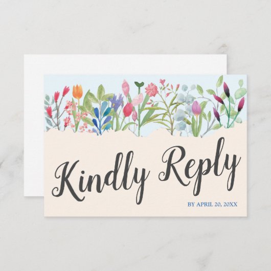 Reihe der Aquarellfarben-Wildblumen, die die RSVP- RSVP Karte (Vorne/Hinten)