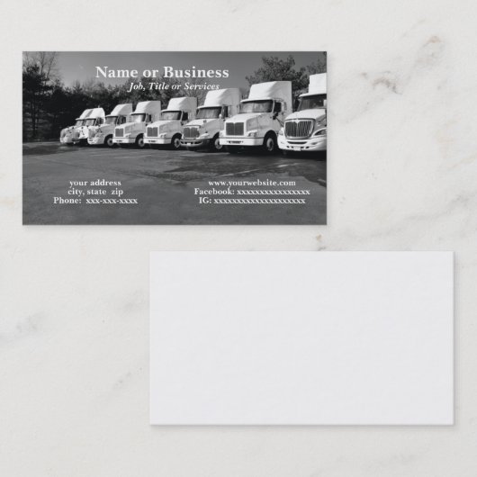 Reihe oder Flotte großer Lastkraftwagen Visitenkarte (Vorne/Hinten)