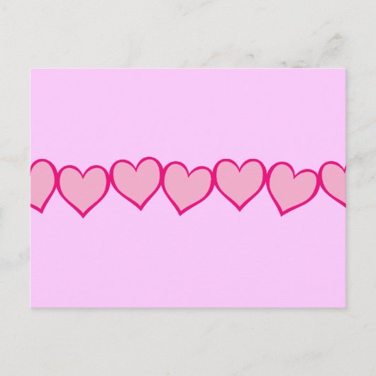 Reihe rosa Herzen Postkarte (Vorderseite)